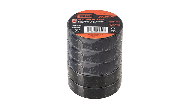 Huincha Aisladora 19 mm X 18 m Negra 5 Piezas Tactix 530052