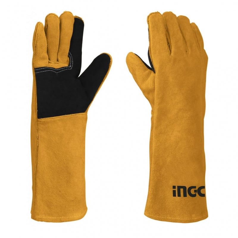 Guantes Cuero Amarillo Largo Soldador 16" Ingco Hgvw02