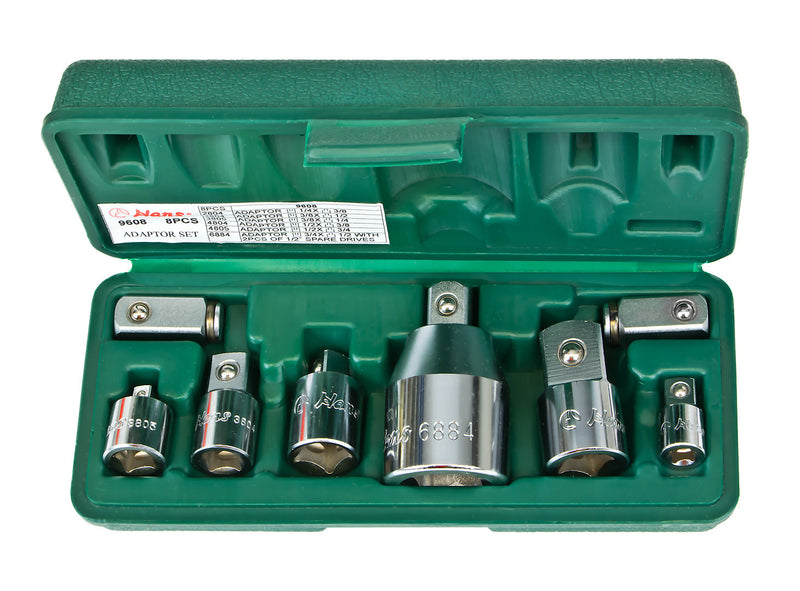 Juego Caja De Dados Adaptadores 1/4-3/8-1/2-3/4 8 Piezas Hans 9608