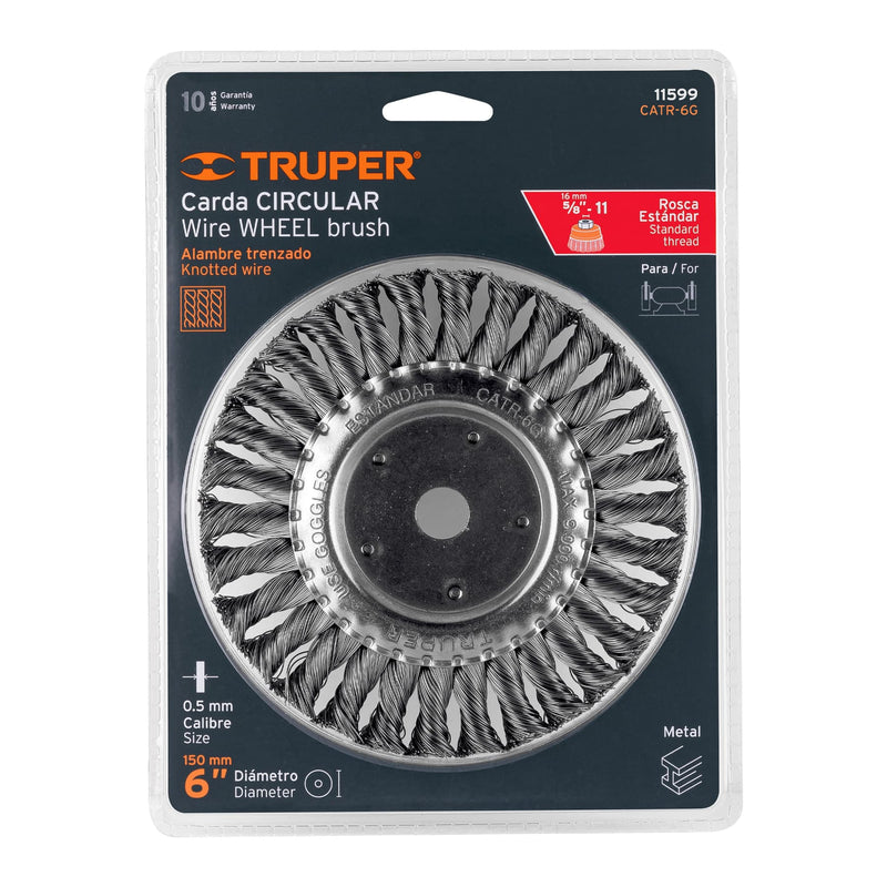 Escobilla Circular Gruesa 6" para esmeril Eje 5/8" Truper Catr-6g