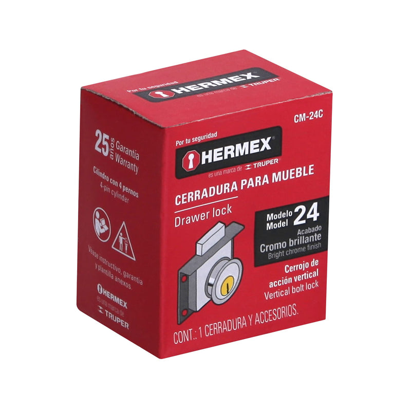 Cerradura Para Mueble Acción Vertical Cromo Hermex CM-24C