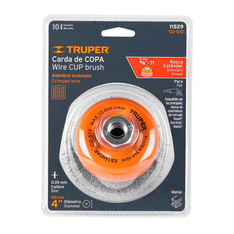 Escobilla De Copa Fina 4" Para esmeril Eje 5/8 Truper Co-510