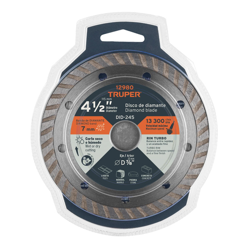 Disco Diamantado Turbo 4 1/2" Truper Did-245