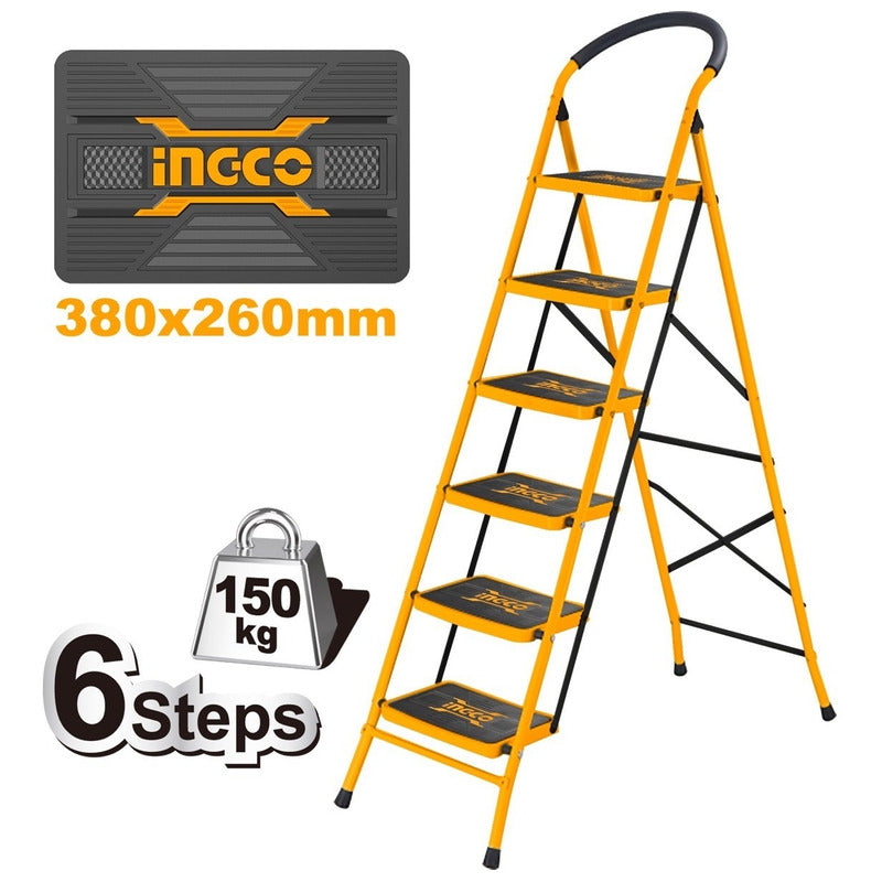 Escalera Acero Tubular Con 6 Peldaños 150 Kg Ingco Hlad09061
