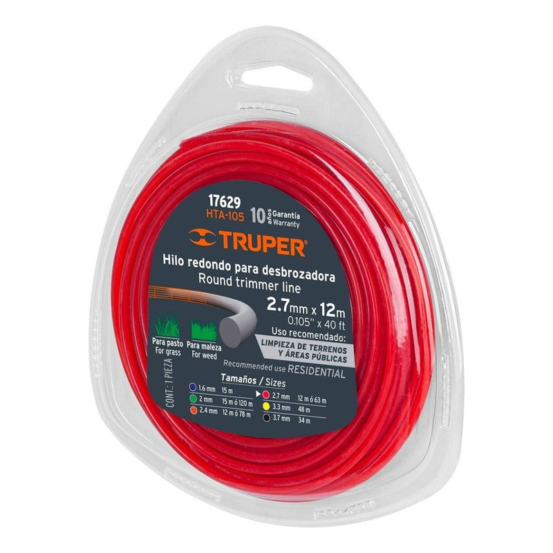 Nylon Para Orilladora 2,7 mm x 12 Mts. Truper Hta-105