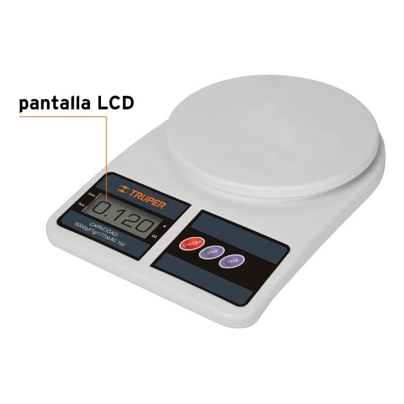 Balanza Cocina Digital Hasta 5 Kilos Truper Base-5ep