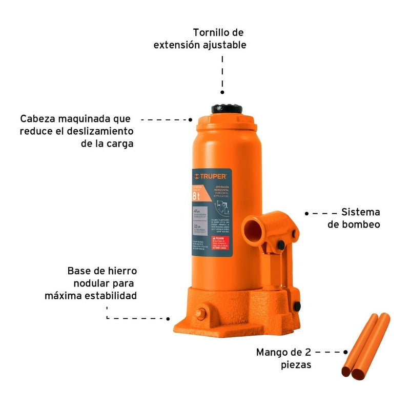 Gata Hidráulica Tipo Botella Para 8 Ton Truper GAT-8