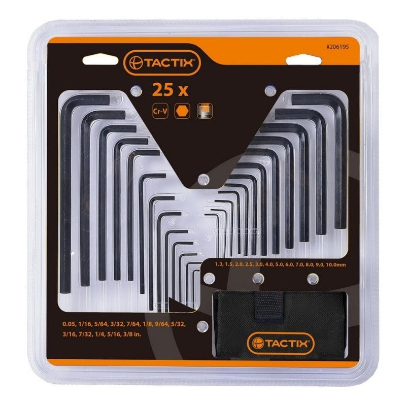 Llave Allen En PuLG Y Mm. Juego 25 Piezas Tactix 206195
