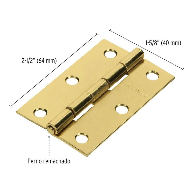 Caja De Bisagras Acero Latonado 2-1/2" x 1-5/8" Truper Br-251