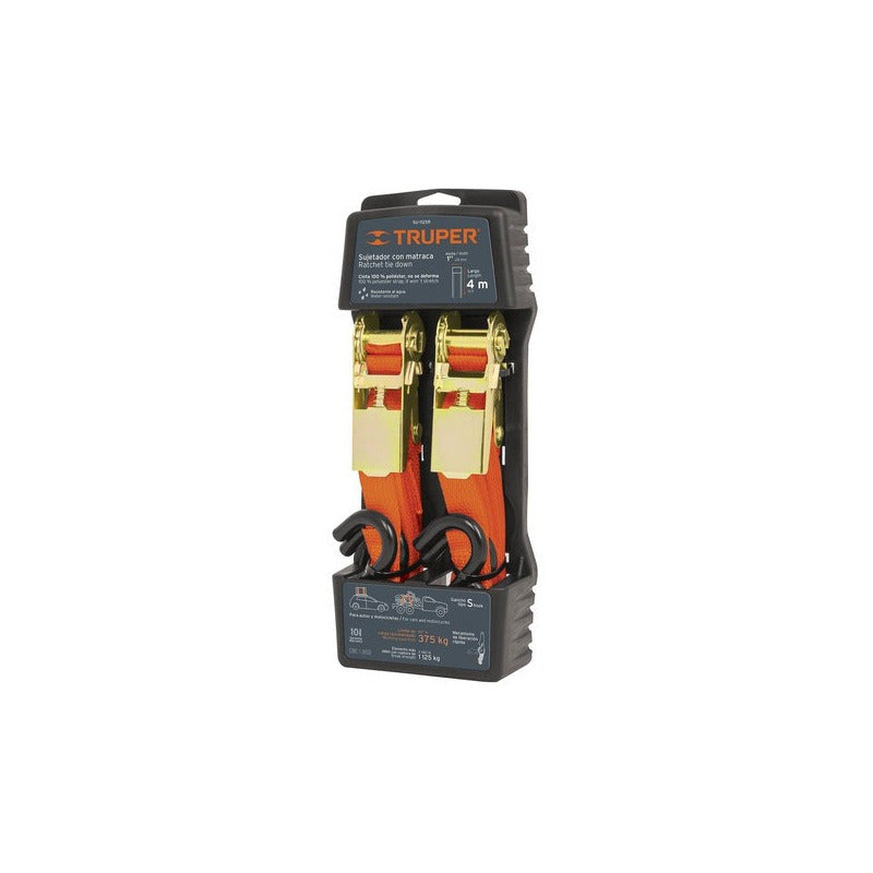 Eslinga Con Matraca Truper De 4 Mt X 1  Para 1.125 Kg 2 Pzs