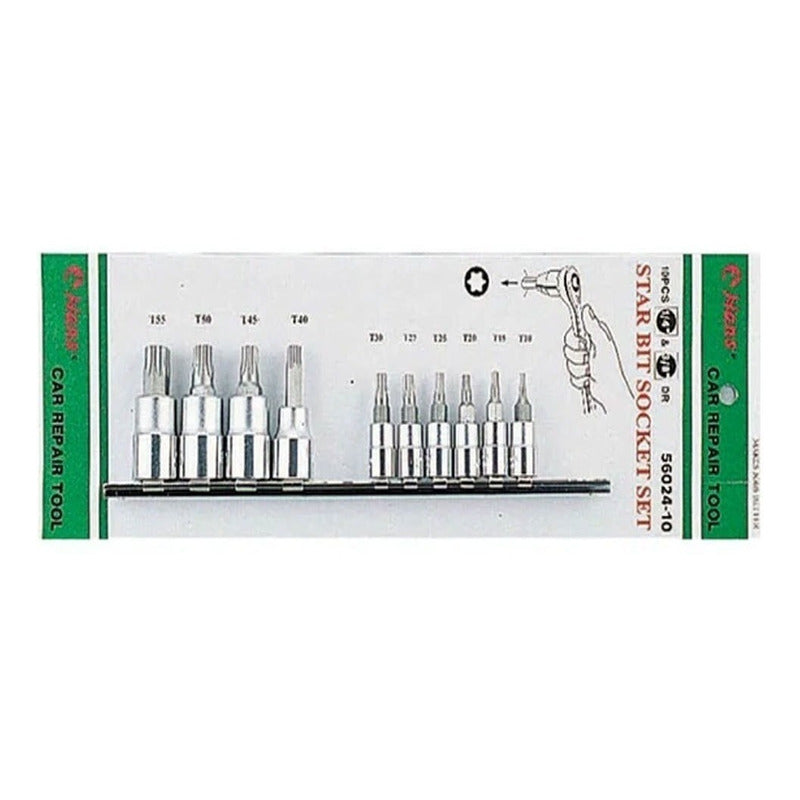 Juego De Dados Punta Torx Tamper Hans 1/4 -3/8  11 Pzs