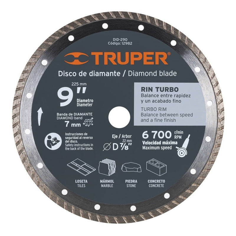 Disco Diamantado Turbo 9 Pulgadas Truper Did-290