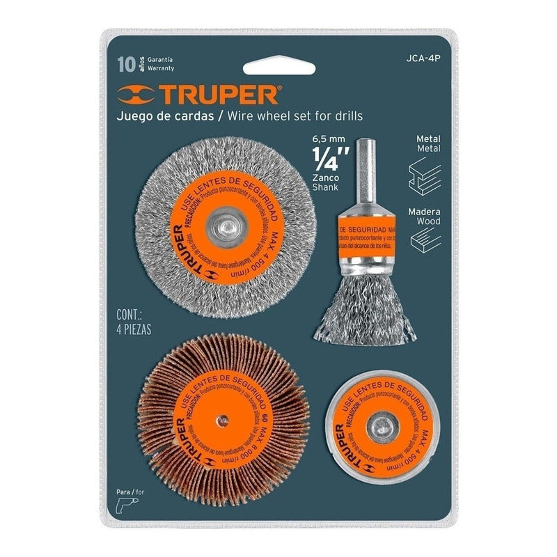 Escobilla Acero Para Taladro Jgo 4 Pzas Truper Jca-4p