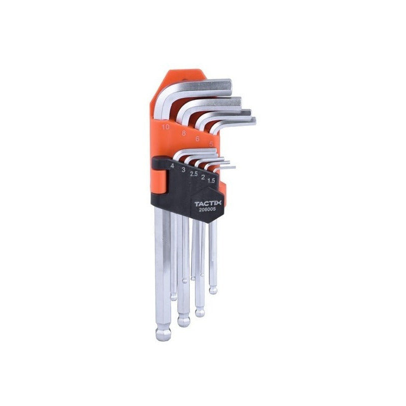 Llave Allen Tipo Bola Larga De 1,5-10mm 9 Pzs Tactix 206005