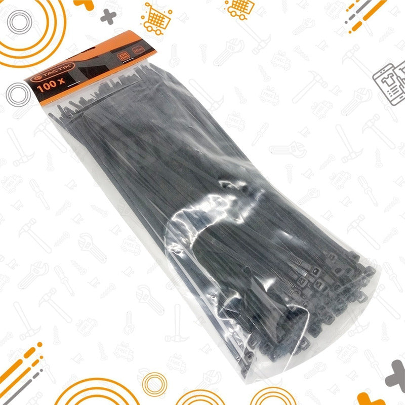 Amarra Plastica Negra Tactix Bolsa 100 Piezas 250mm 408023