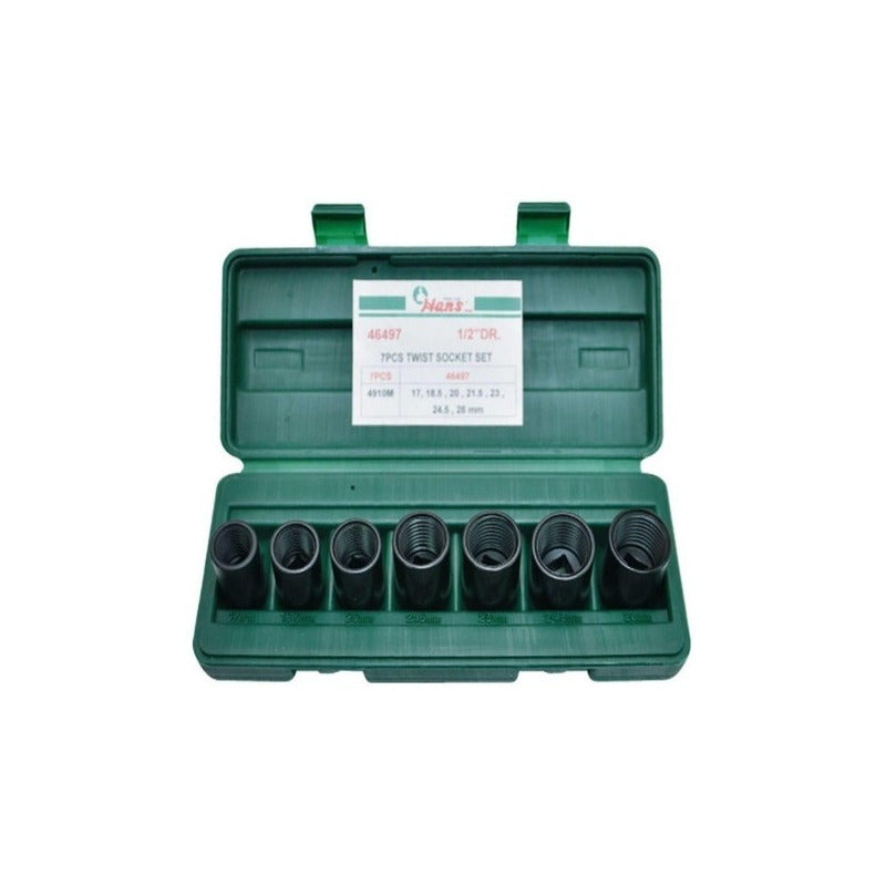 Juego Caja De Dados Removedor Tuercas 1/2" con 7 Piezas 16-26 Mm Hans Tools 46497