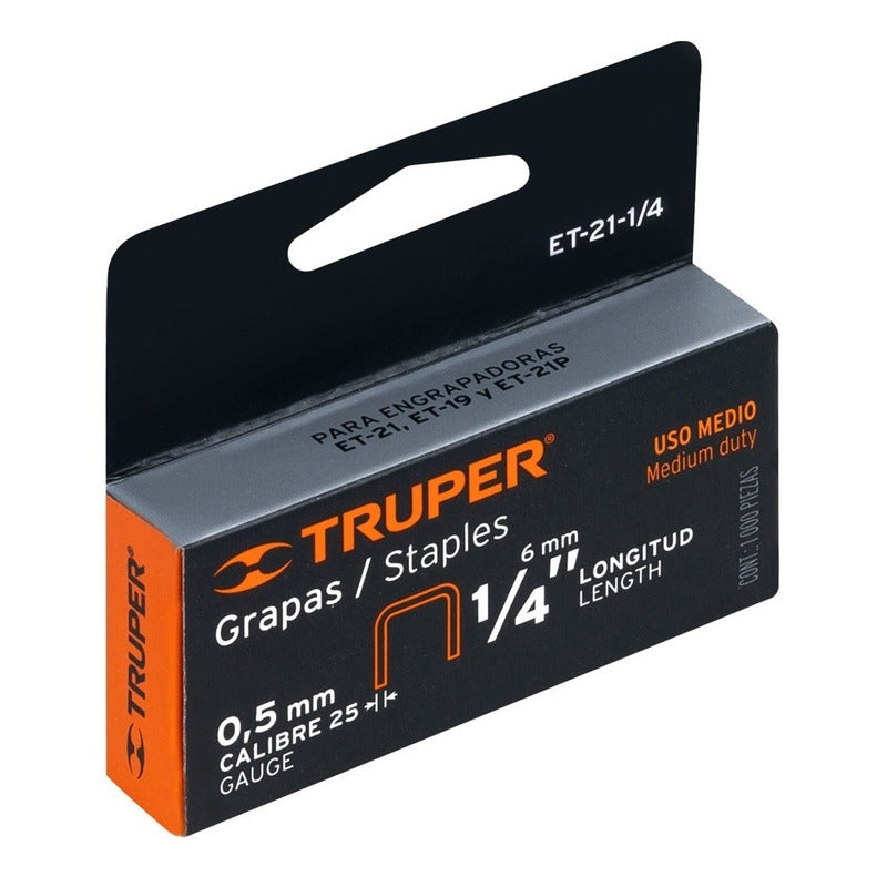 Grapa Truper 1/4  Caja 1.000 Pzas Et-21-1/4