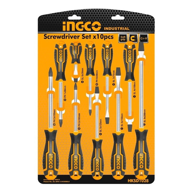 Juego De Destornilladores De 10 Piezas Ingco Hksd1028