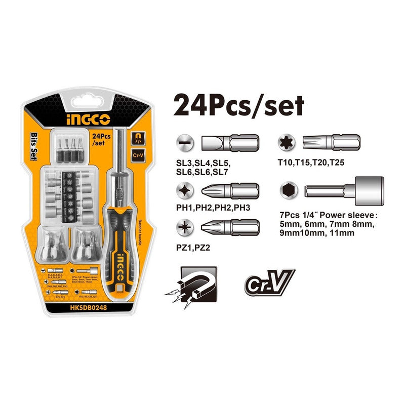 Destornillador Con Chicharra Y Puntas 24 Piezas Hksdb0248