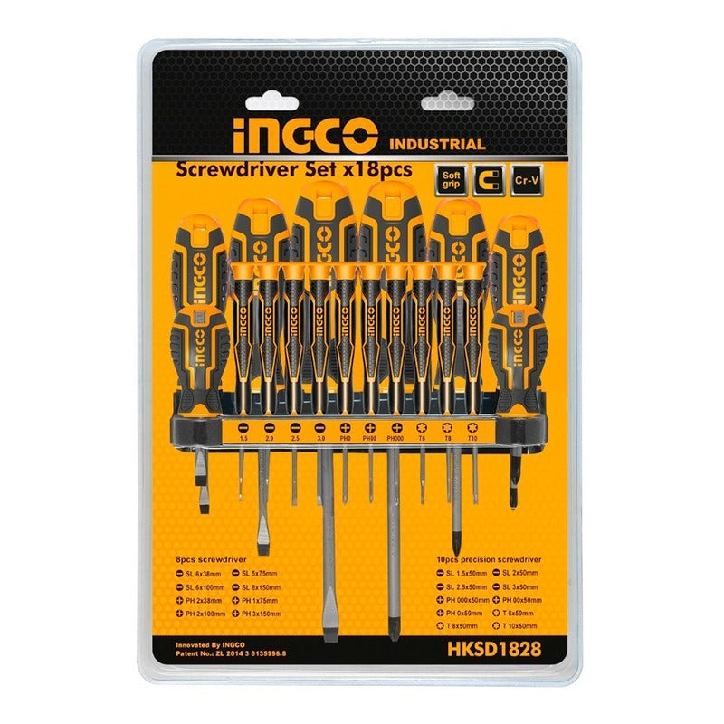 Juego De Destornilladores De 18 Piezas Ingco Hksd1828