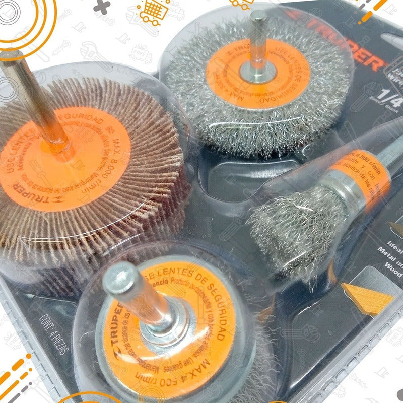 Escobilla Acero Para Taladro Jgo 4 Pzas Truper Jca-4p