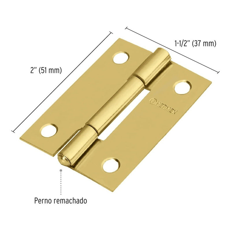 Caja De Bisagras Acero Latonado 2" x 1-1/2" Truper Br-201