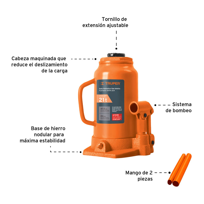 Gata Hidráulica Tipo Botella Para 20 Ton Truper GAT-20