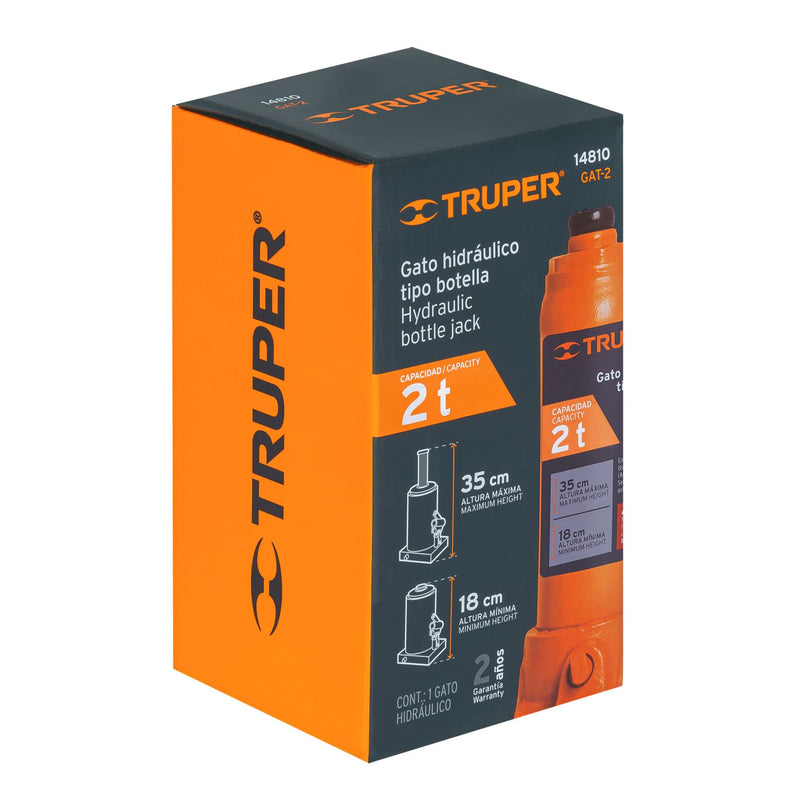 Gata Hidráulica Tipo Botella Para 2 Ton Truper GAT-2