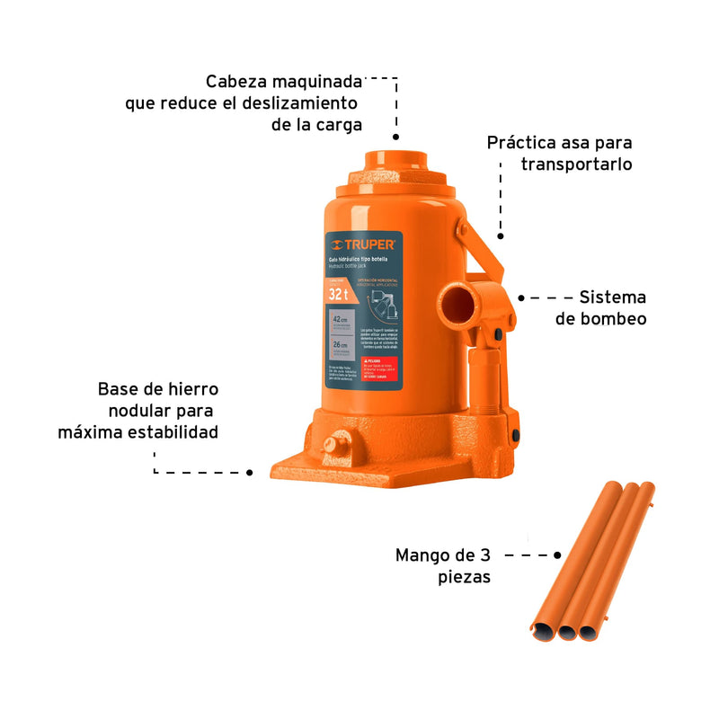 Gata Hidráulica Tipo Botella Para 32 Ton Truper GAT-32