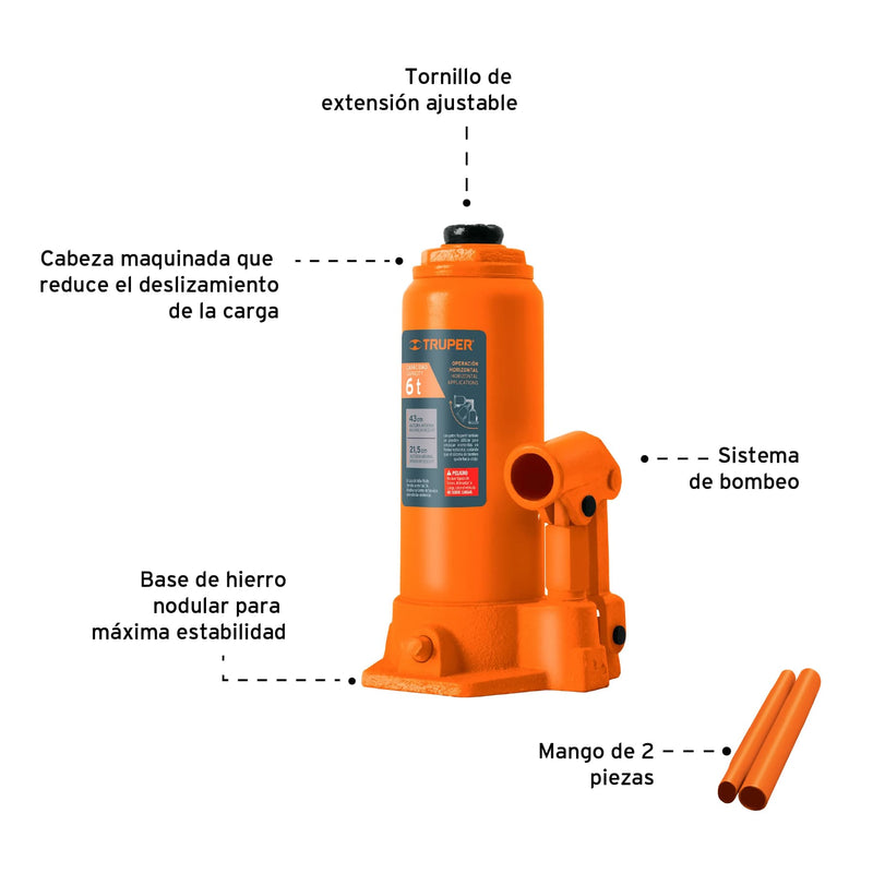 Gata Hidráulica Tipo Botella Para 6 Ton Truper GAT-6