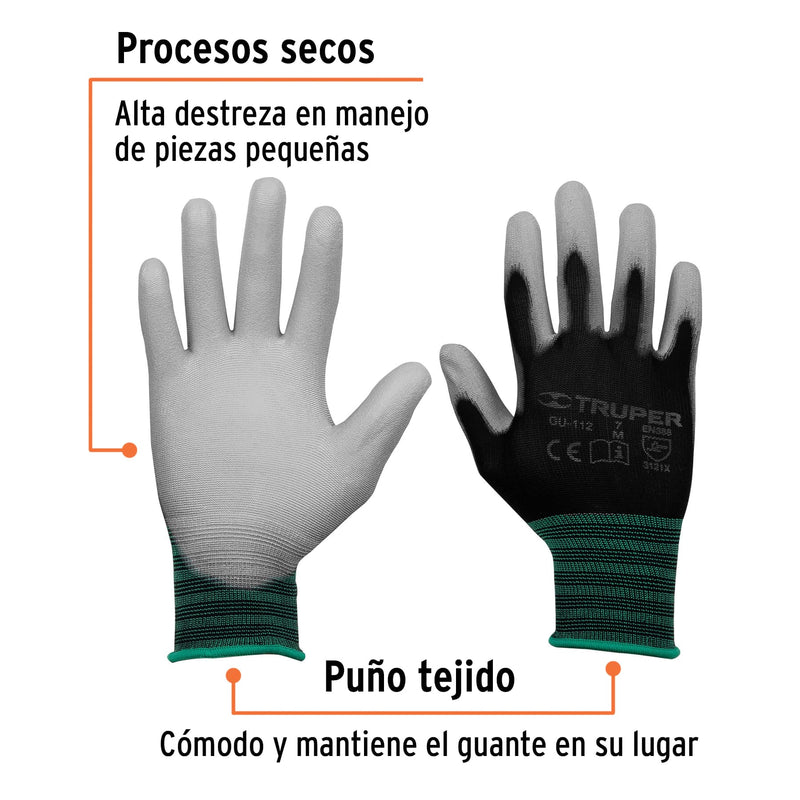 Guantes de Nylon Recubiertos de Poliuretano Talla Mediana Truper GU-112