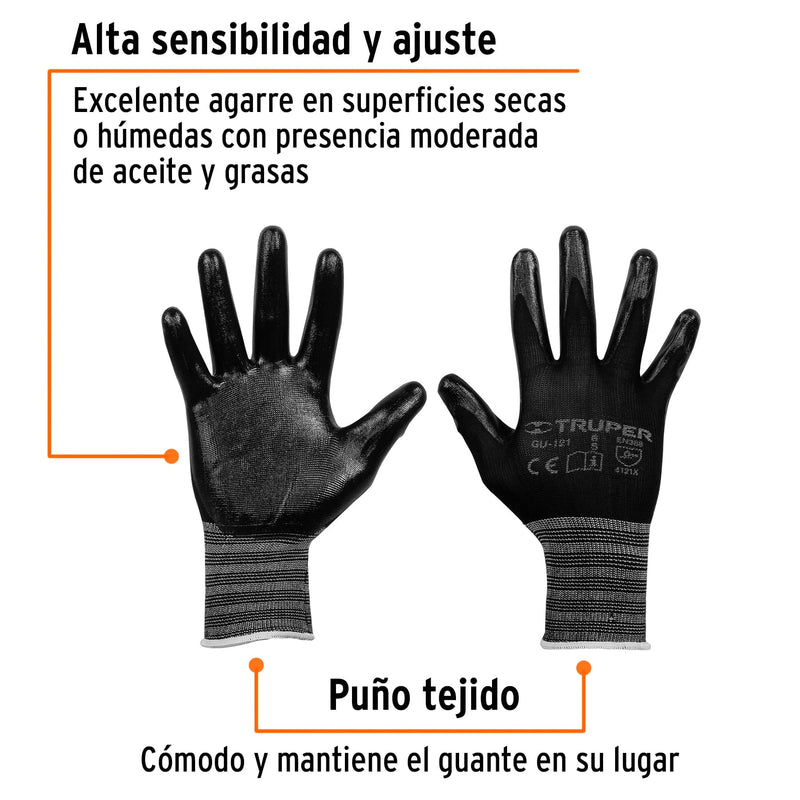 Guante Mecánico Nylon Palma Nitrilo Talla Pequeño Truper Gu-121