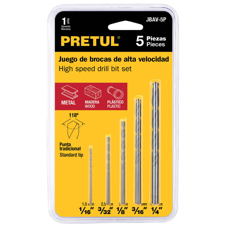Juego de Brocas HSS para Metal 5 Piezas Pretul Jbav-5p