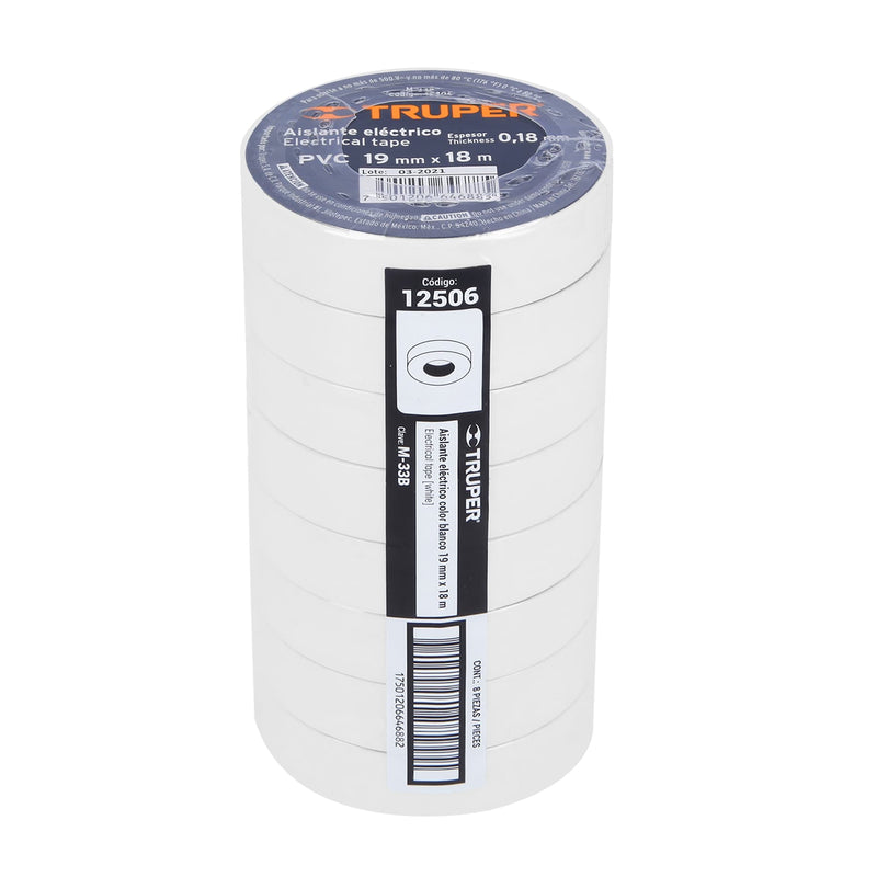 Huincha Aisladora 19 mm x 18 m Blanca Truper M-33b