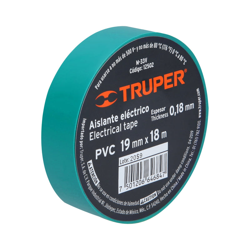 Huincha Aisladora De 19 mm x 18 m Verde Truper M-33v