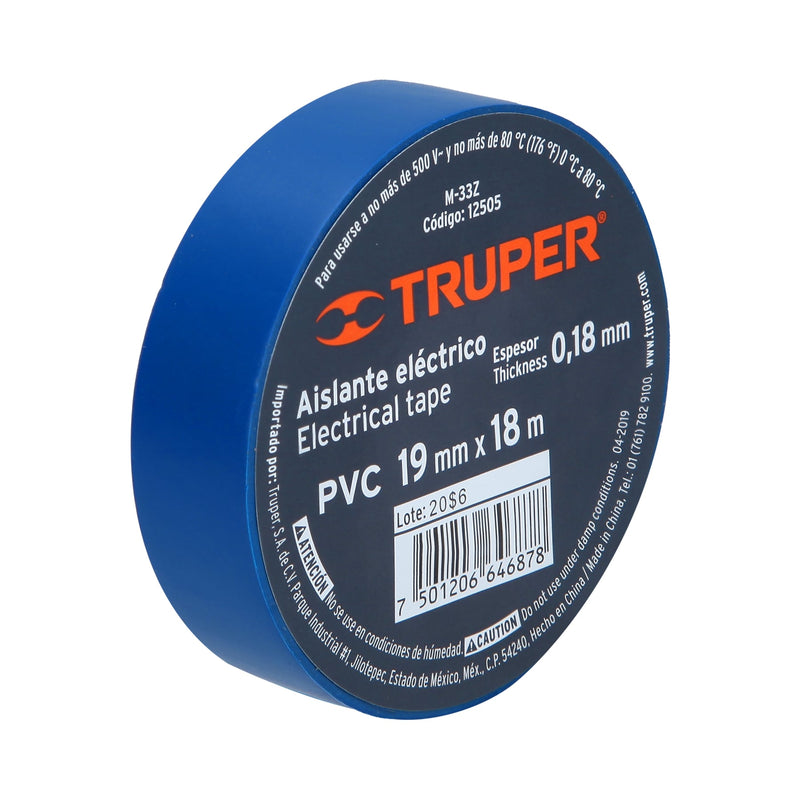 Huincha Aisladora 19 mm x 18 m Azul Truper M-33Z