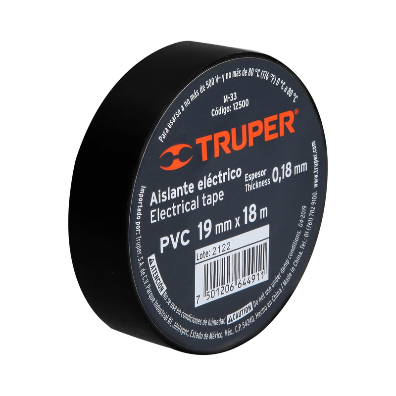 Huincha Aisladora 19 mm x 18 m Negra Truper M-33
