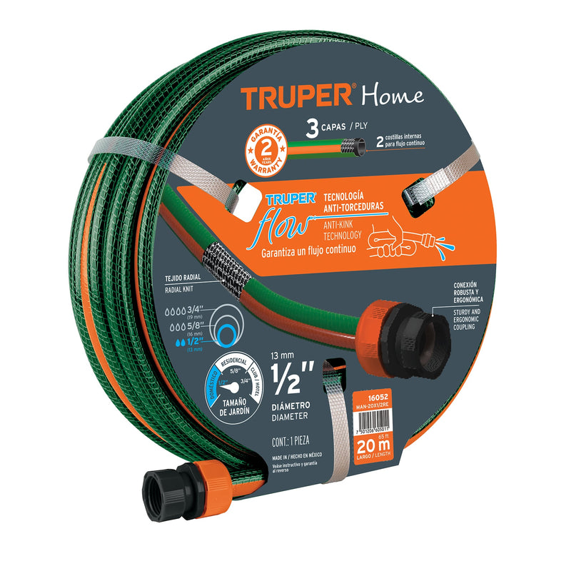 Manguera Para Riego Reforzada 1/2" x 20 Mts Truper MAN-20X1/2RE