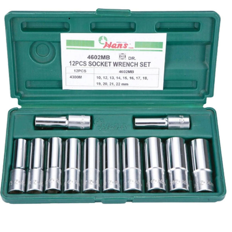 Juego Caja De Dados Largos Hexagonal 1/2 De 10-22mm - 12 Piezas Hans 4602MB