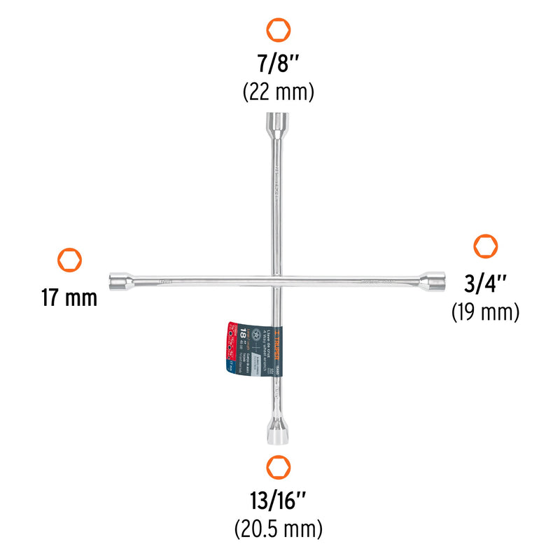 Llave Cruz Universal De 17-19-21-22mm Truper Llcr-18