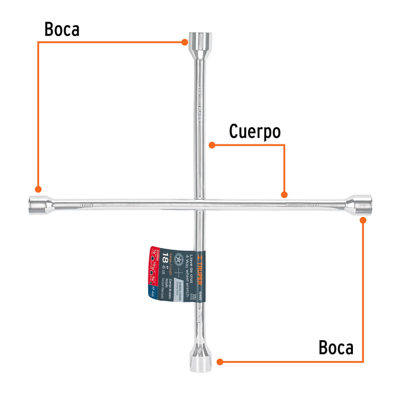 Llave Cruz Universal De 17-19-21-22mm Truper Llcr-18